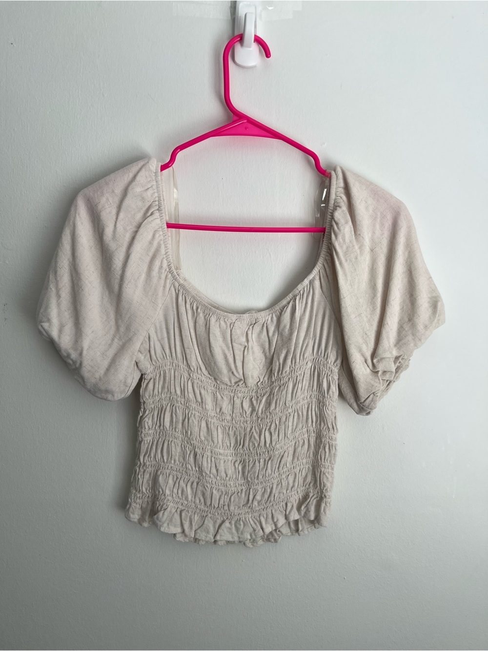 june & hudson Cream Puff-Sleeve Smocked Top
